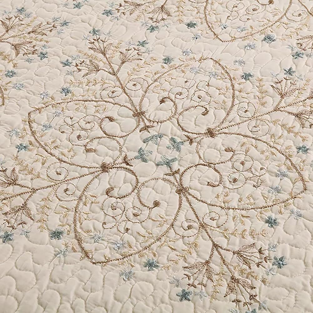 ROOMLIFE Quilt Set Queen Size 3D Floral Embroidery Pattern 3-Piece Cotton Reversible Quilted Embroidered Decorative Bedspreads Coverlet Bedding Set, Lightweight &Soft, All Season(86.6" X 94.4")