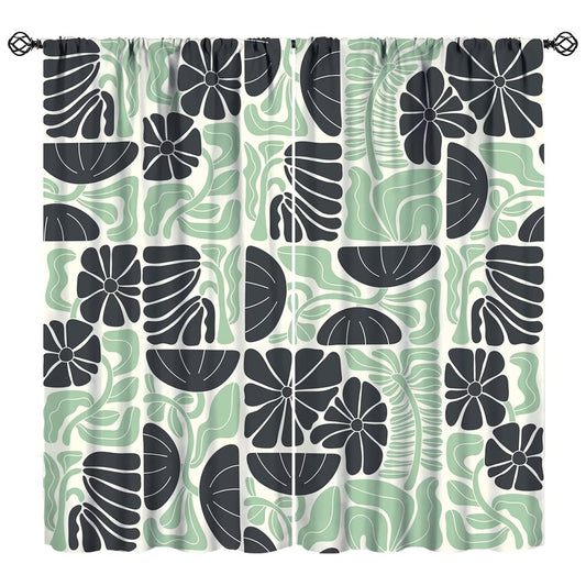 JESTRONRY Mid Century Boho Curtains, Modern Abstract Abstract Geometric Green Floral Pattern Print Blackout Window Door Curtains for Bedroom Living Room Home Decor 42x45in