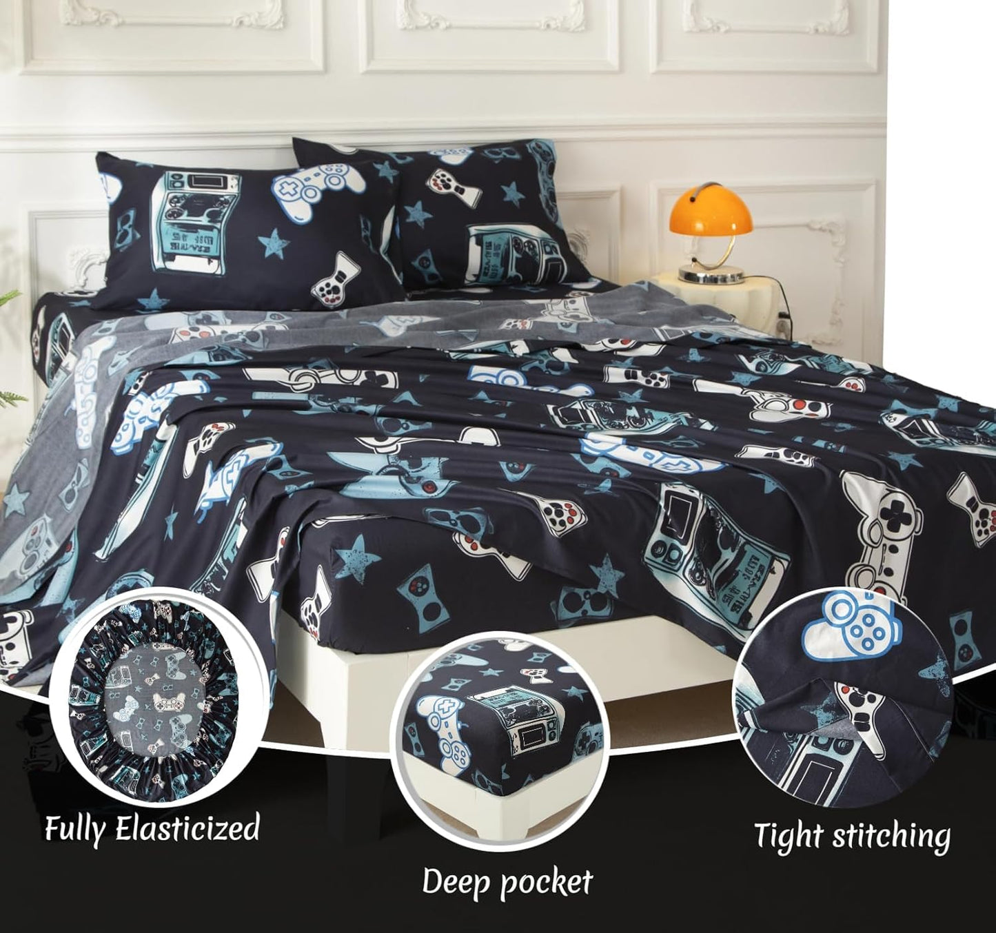 SDY 7PCS Twin Gaming Console Comforter & Sheet Set，Soft Cute Gamer Microfiber Bedding for Kids, Boys & Toddlers Room Decor,Includes 1 Comforter, 1 Flat&Fitted Sheet, 2 Pillowcases & 2 Pillow Shams