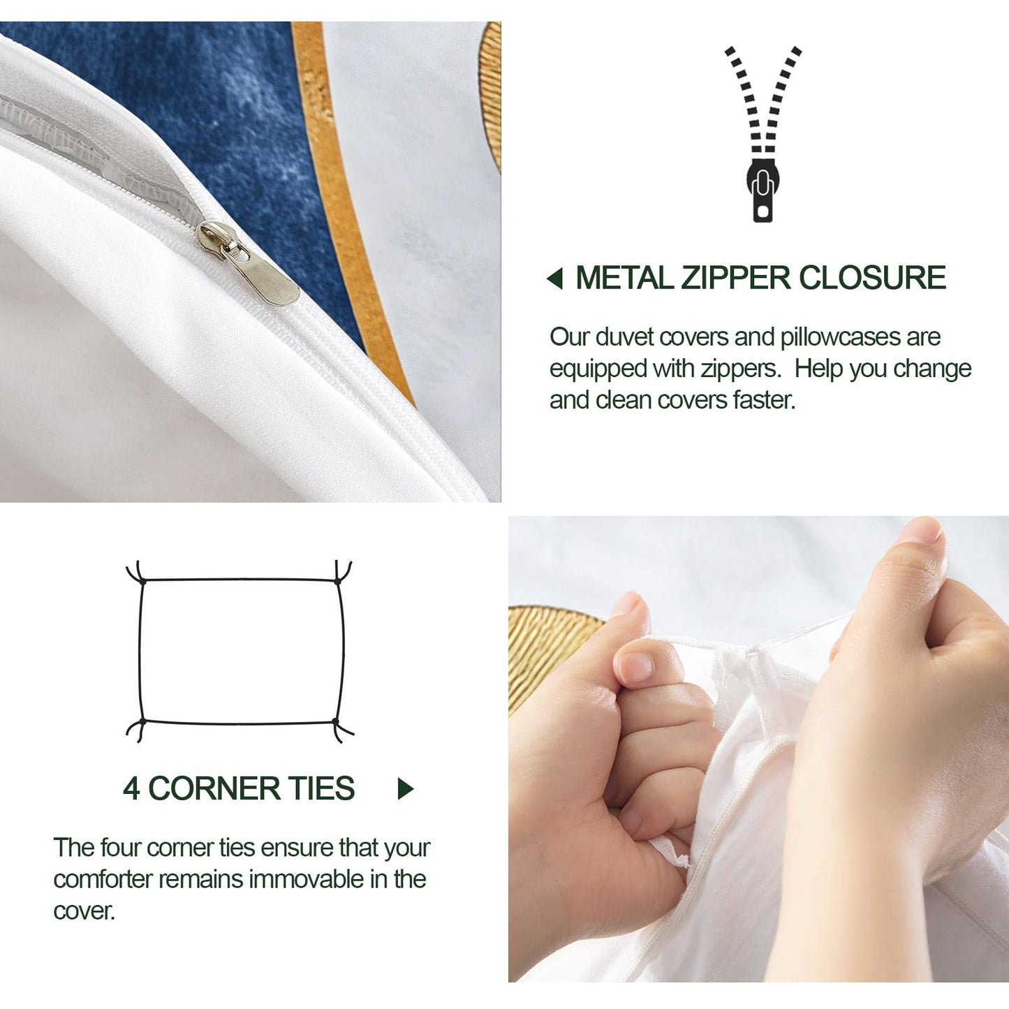 GKPLY Ginkgo Leaves Bedding Sets Full, Blue and Gold Comforter Cover, Elegant Botanical Duvet Cover & Bedroom Decor, Zipper Closure, Reversible Print, Soft Microfiber Bedding Set & 2 Pillow Cases