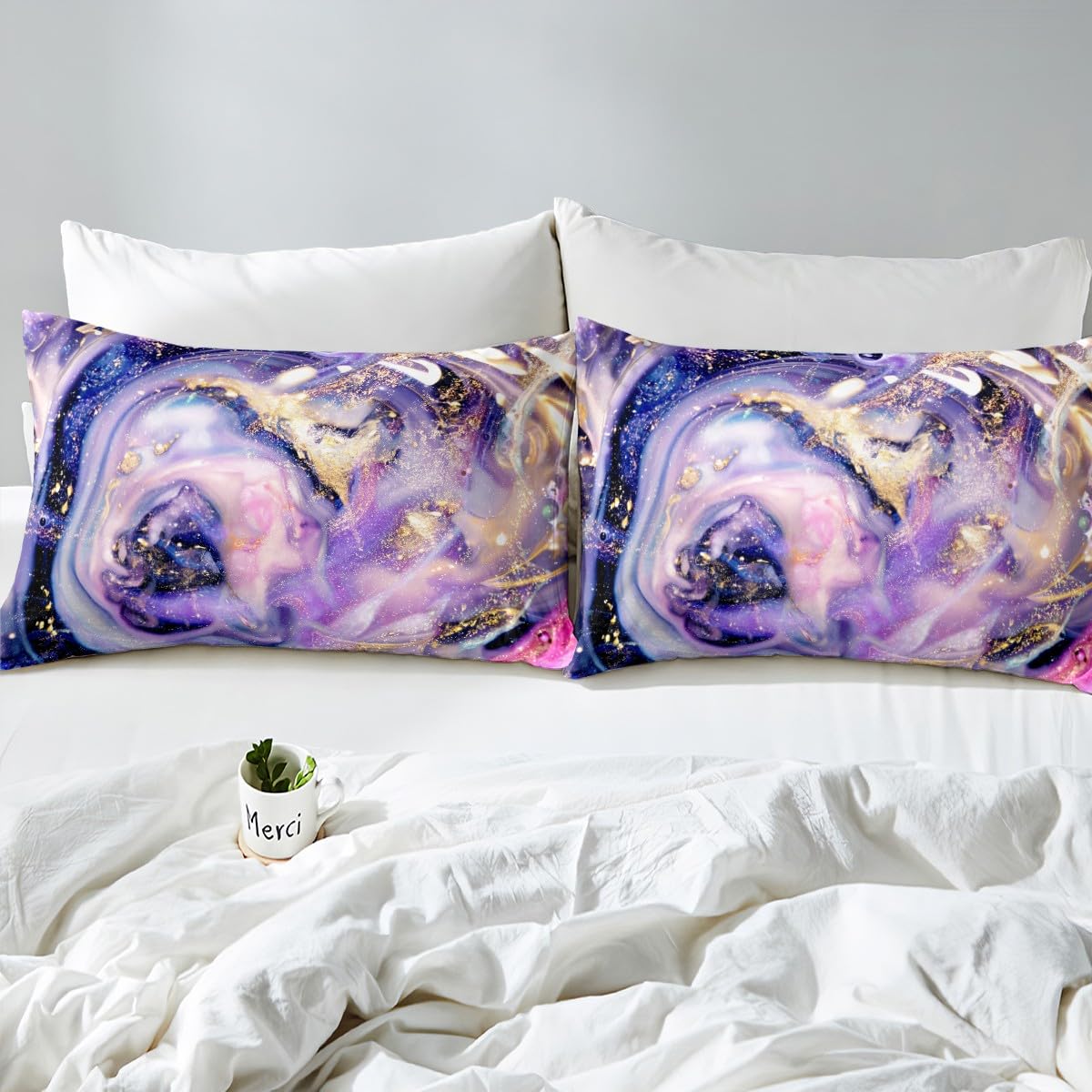 Feelyou Full Size Marble Bed Sheet Set Purple Gold Marble Printed Bed Sheets Modern Marble Pattern Bedding Set for Kids Women Adults Super Soft Luxury Lightweight Fitted Sheet Abstract Art Sheet Set