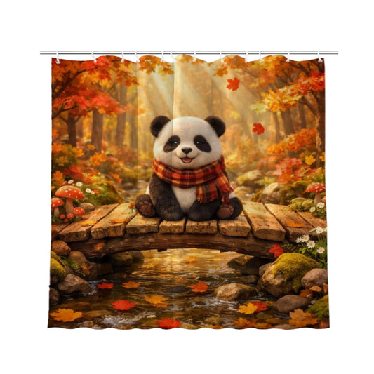 REZHOCH Autumn Forest Funny Panda Shower Curtain 72x72 Inch,Cute Animal Rustic Fall Nature Scenic Maple Leaves Creek Bridge Bathroom Decor,Farmhouse Woodland Boho Bath Set