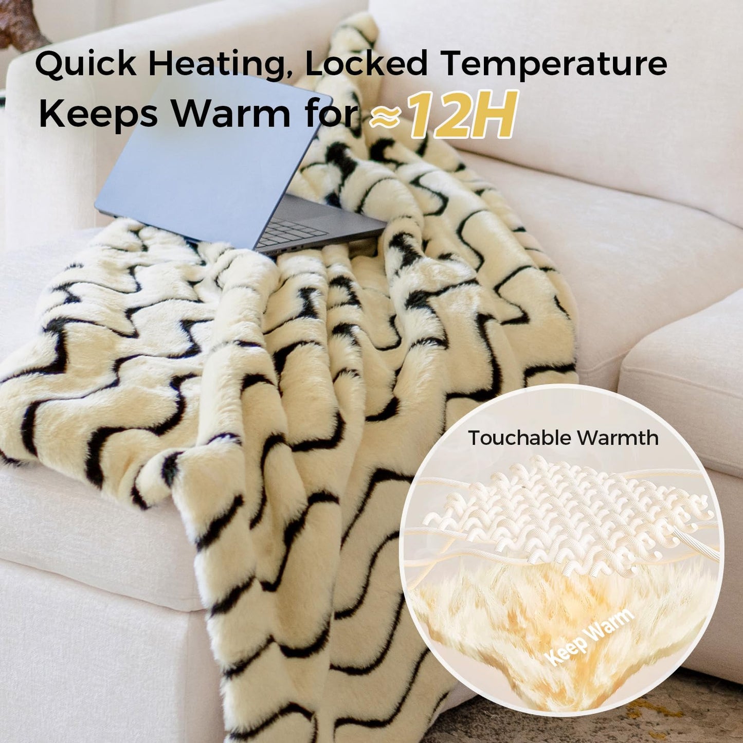 TINA'S HOME Faux Fur Throw Blanket for Couch - Luxury Fuzzy Mink Blanket, Soft Plush Winter Ripple Blanket for Bedroom Living Room 50 * 60 Inches