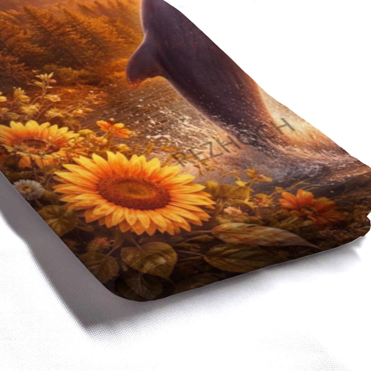 REZHOCH Funny Dolphin Shower Curtain 72x72 Inch Rustic Farmhouse Home Bathroom Decor,Cozy Warm Golden Sunset Sunflower Cute Animals Nature Mountain Forest Bath Set with Hooks