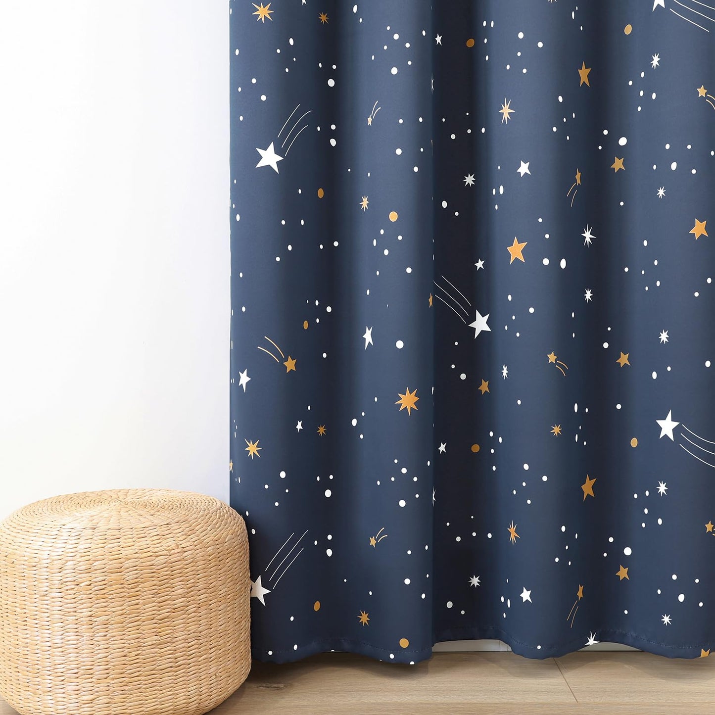 L.Z.E Navy Blue Kids Blackout Curtains 96 Inch for Boys Bedroom, 85% Light Blocking Grommet Top Dark Blue Galaxy Printed Nursery Thermal Noise Reducing Insulated Window Drapes 2 Panels