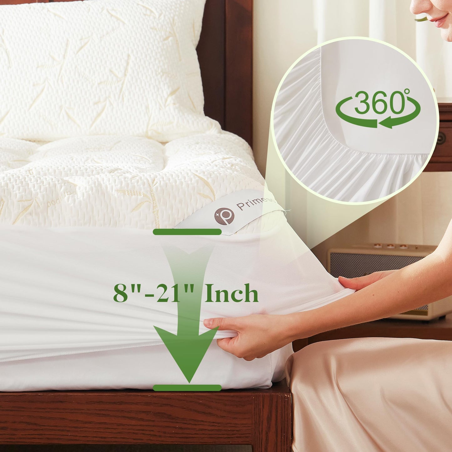 PRIMESOFT 100% Waterproof Queen Size Mattress Topper, Thick Pillow Top Mattress Pad，Up to 21 Inch Deep Pocket,Soft Breathable Mattress Pad for Back Pain, Protector Cover(Beige)