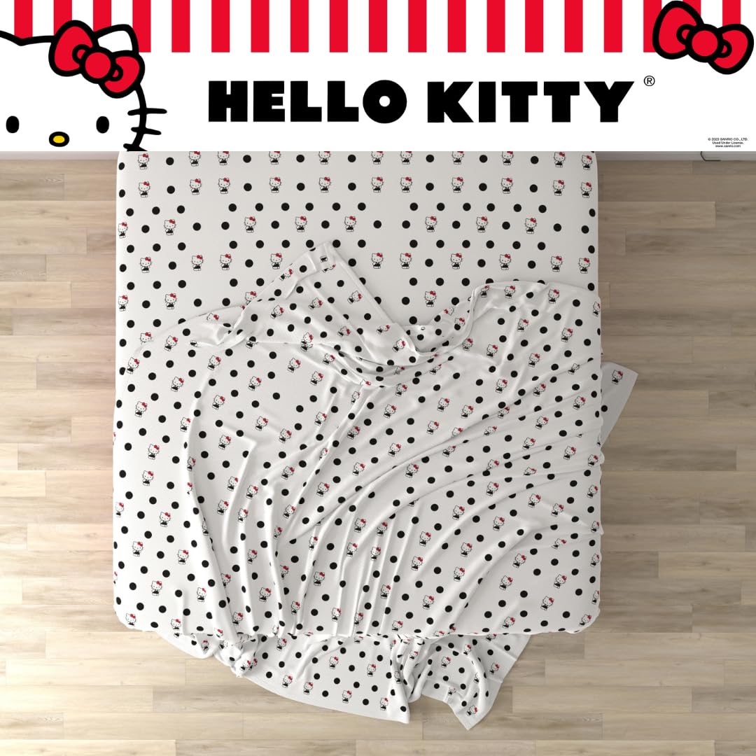 Collectibles Hello Kitty Polka Dot Bedding Super Soft Microfiber 4 Piece Full Sheet Set, (Officially Licensed Product) by Franco