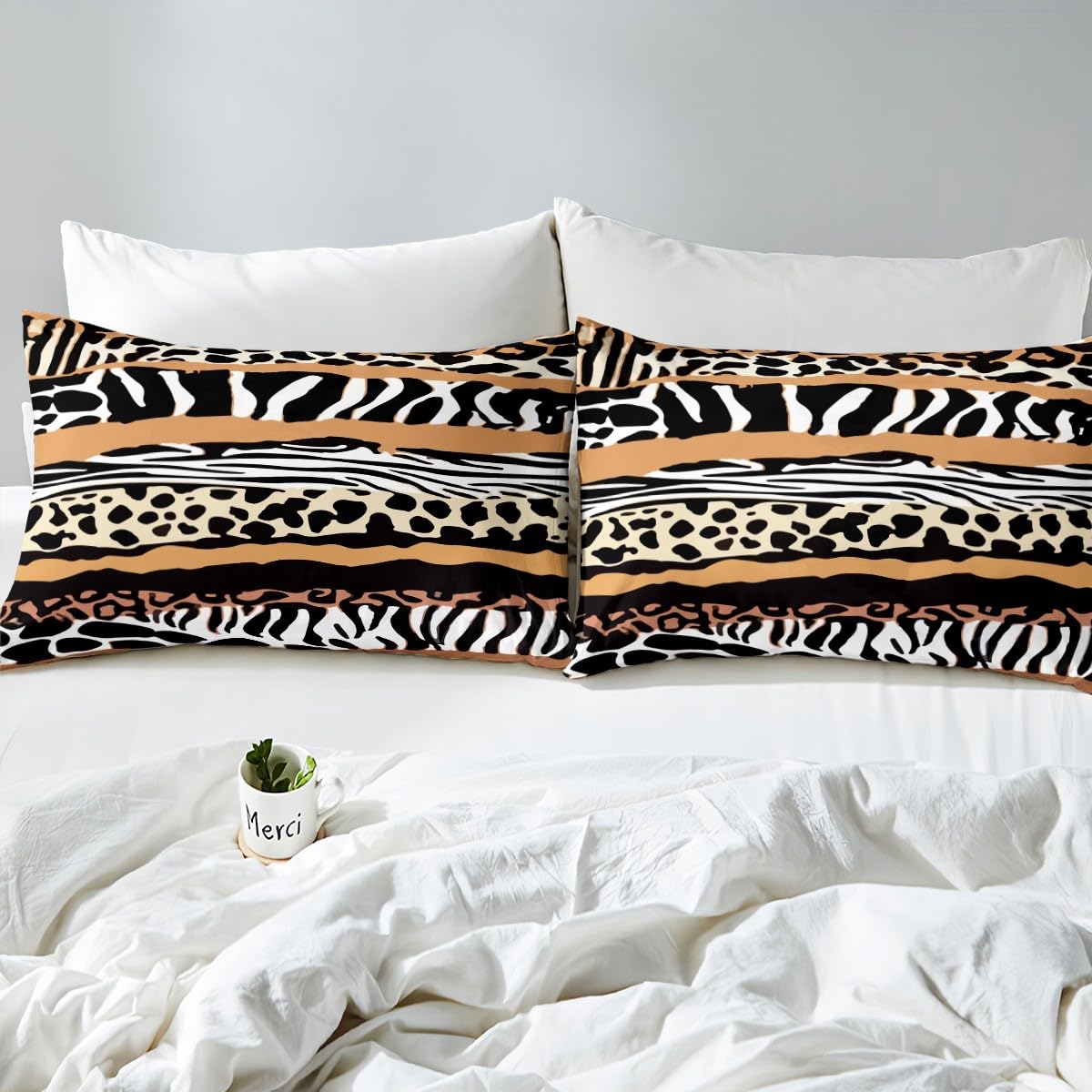 jejeloiu Leopard Fitted Sheet Twin Size for Kids Boys Girls Black Zebra Bed Sheets Set 16" Deep Pocket Soft Microfiber Cheetah Zebra Stripes Bedding with 1 Pillowcase Safari Fur Print Room Decor