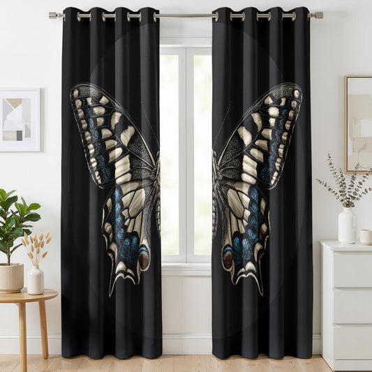 Mistwalk Butterfly Curtains Blackout, 63 Inch Curtains for Bedroom & Living Room, Room Darkening Thermal Insulated Grommet Drapes, Insect Moth Patterned Window Treatments