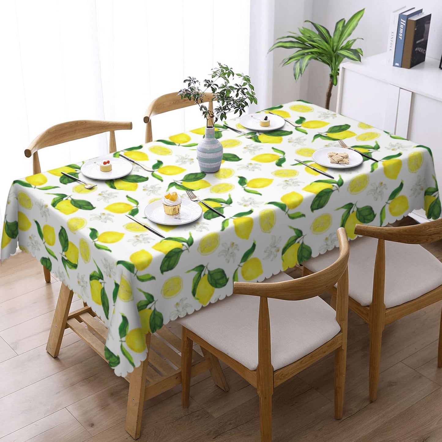 LORCARVIS Lemon Tablecloth Yellow Lemons Floral Polyester Rectangle Table Cloth Washable Seasonal Tabletop for Kitchen Dinning Party Outdoor Picnic 54 x 72 Inch Tablecloths