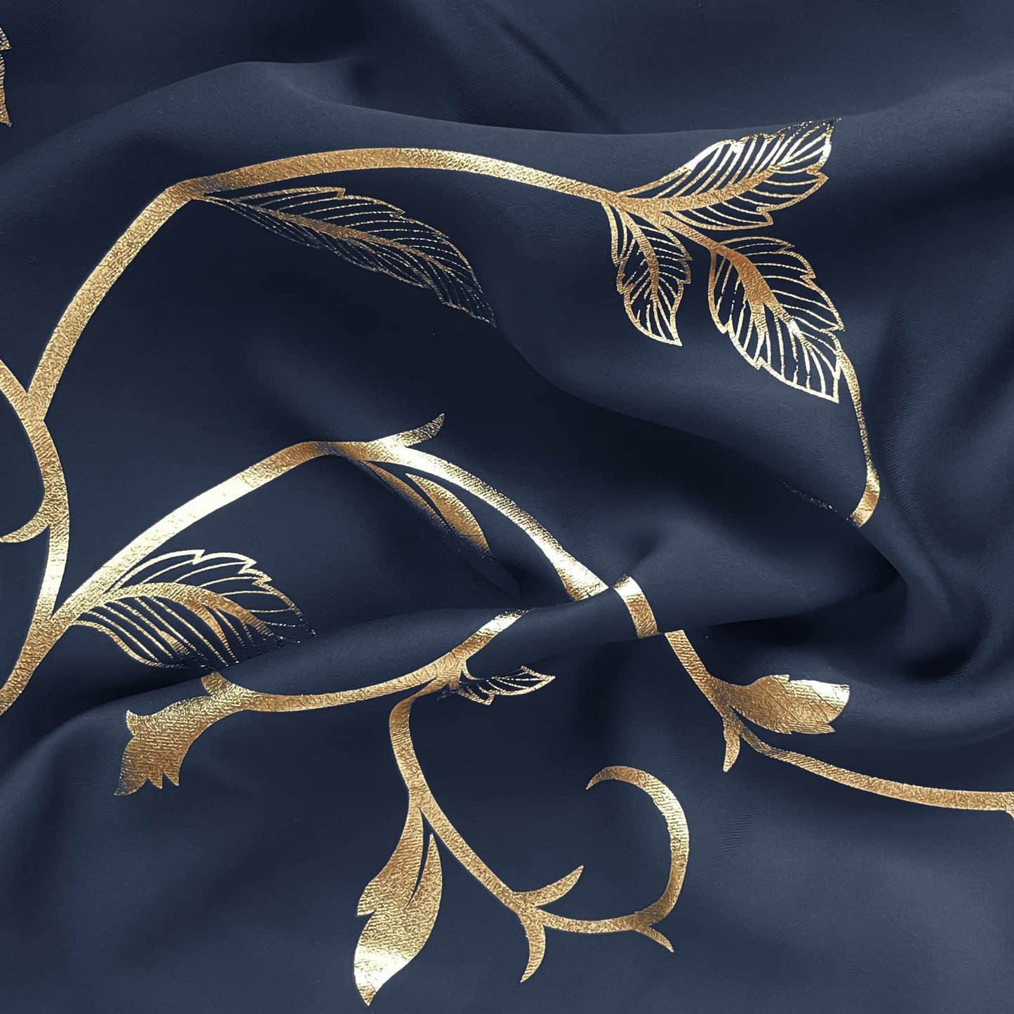 BUHUA Blackout Curtains Gold Foil Print Flower Vine Grommet Drapes, Room Darkening Thermal Insulated Curtains for Bedroom, Navy Blue, 52Wx96L, 2 Panels