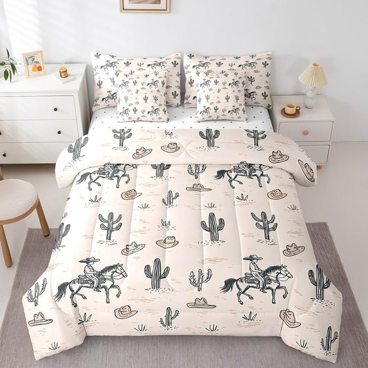 jejeloiu Pink Western Decor Comforter Set with Sheets Twin Size Kids West Cowgirl Horse 7 Pieces Bedding Set for Boys Girls Teens Cactus Hat Bed in a Bag Breathable Rodeo Cowboy Bed Set Room Decor