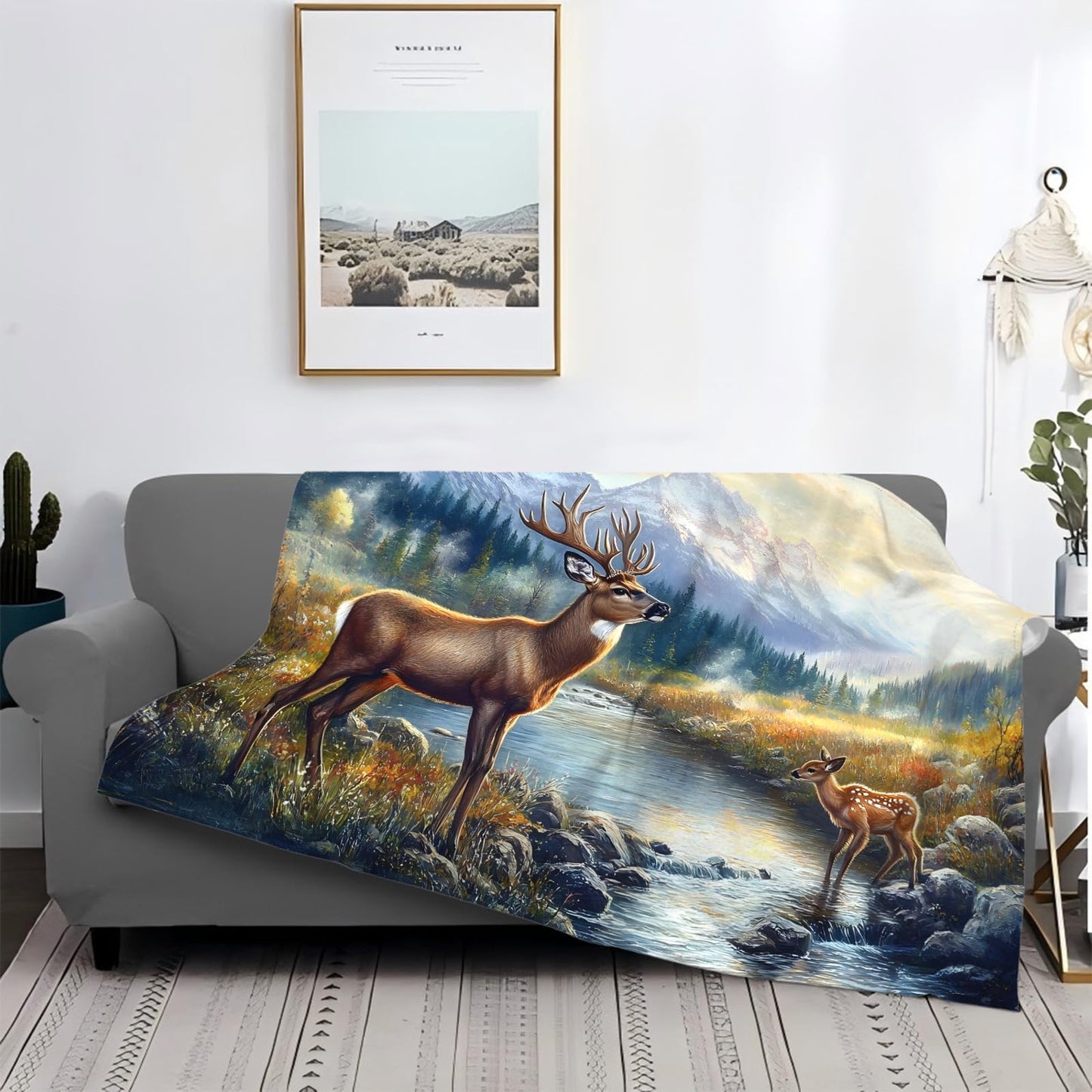 Tijuboni Elk Deer Throw Blanket Mountain Cabin Gifts for Women Men Girls Boys Kids Adults Soft Flannel Fleece Blanket for Couch Sofa Bed Home Decor 40"x50"