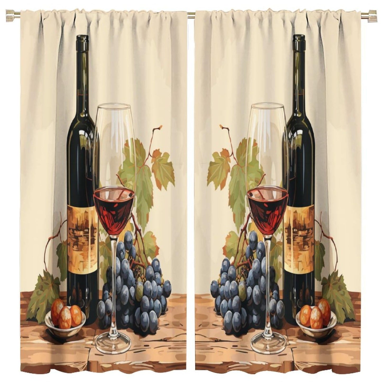 JADERYS Red Wine Kitchen Curtains Bottles Glasses Grapes Retro Abstract Bedroom Living Room Blackout Rod Pocket Decoration Window Drapes 2 Panels W21xL45in