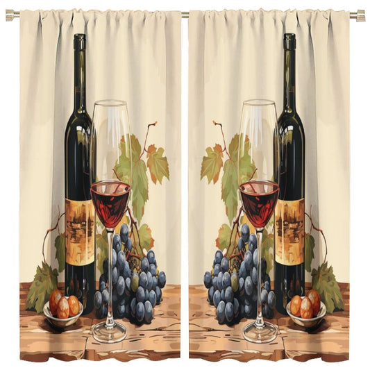 JADERYS Red Wine Kitchen Curtains Bottles Glasses Grapes Retro Abstract Bedroom Living Room Blackout Rod Pocket Decoration Window Drapes 2 Panels W21xL45in