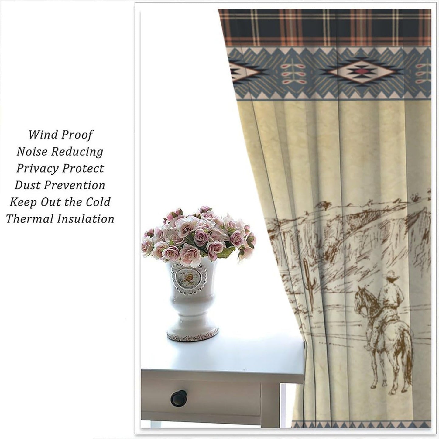 DDCBNS Western Cowboy Curtains,Aztec Rustic Country Style Print Window Treatments for Bedroom Living Room Kitchen Café Office,Retro Farmhouse Home Décor Drapes 2 Panel Sets Total Size 42" x 45"