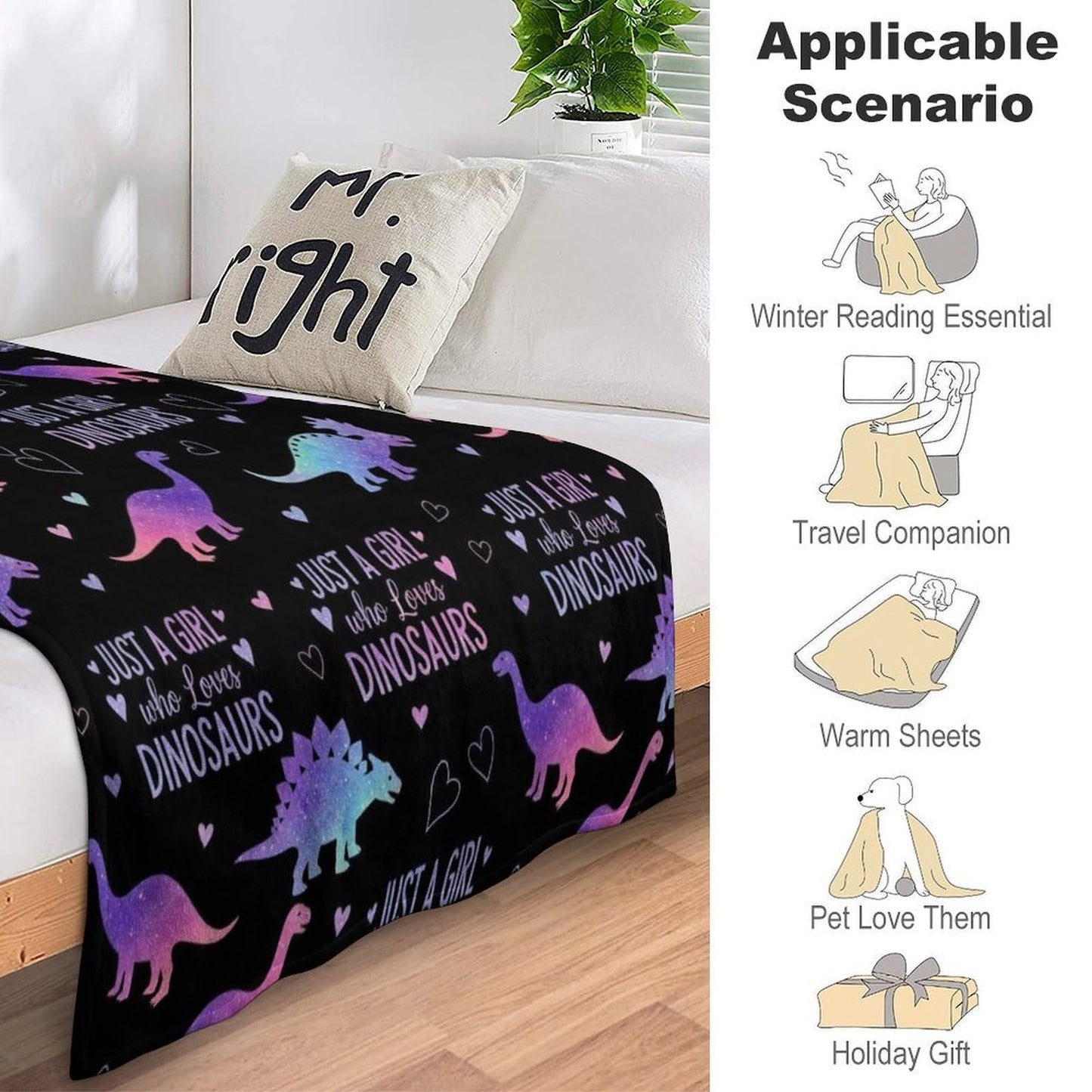 Meaudiwes Fashion Blanket Carpet, Flannel Blanket Winter Warm Blanket for Women Men Compatible with Just A Girl Who Loves Dinosaurs