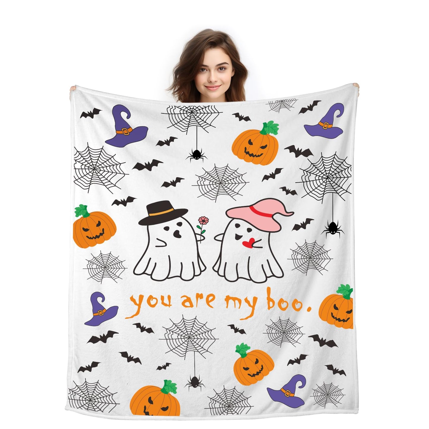 Halloween Throw Blanket for Girl Boy Wife Husband Men Women Ghost Pumpkin Blanket for Girlfriend Boyfriend Gift Halloween Decorations for Party Couch Bed Sofa Boo Throw Blanket for Couple Him Her Son