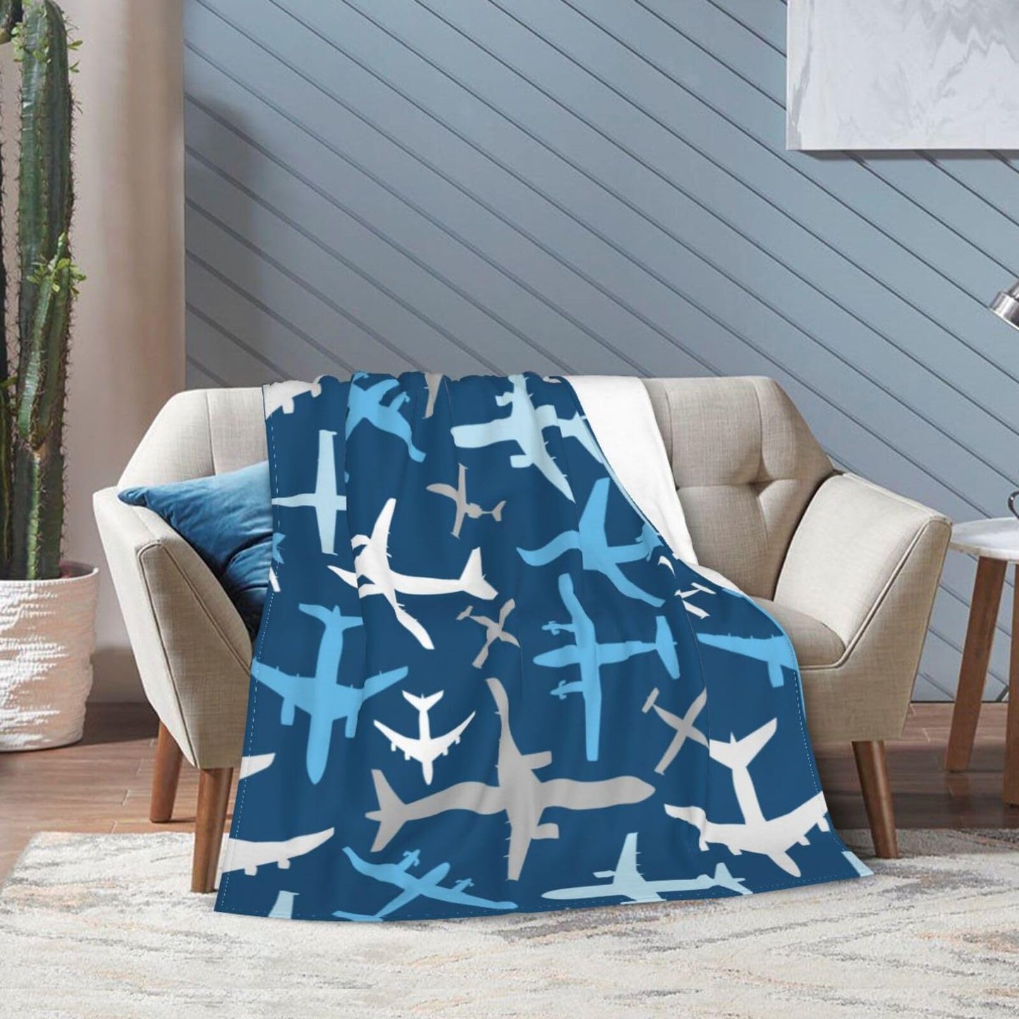 Cute Airplane Aircraft Plane Pattern Flannel Throw Blanket for Kids Boys Baby Toddler Teens Gifts Soft Warm Bedroom Throws for Home Couch Room Sofa Office Travel Camping Dorm Decor 50x40 Inch