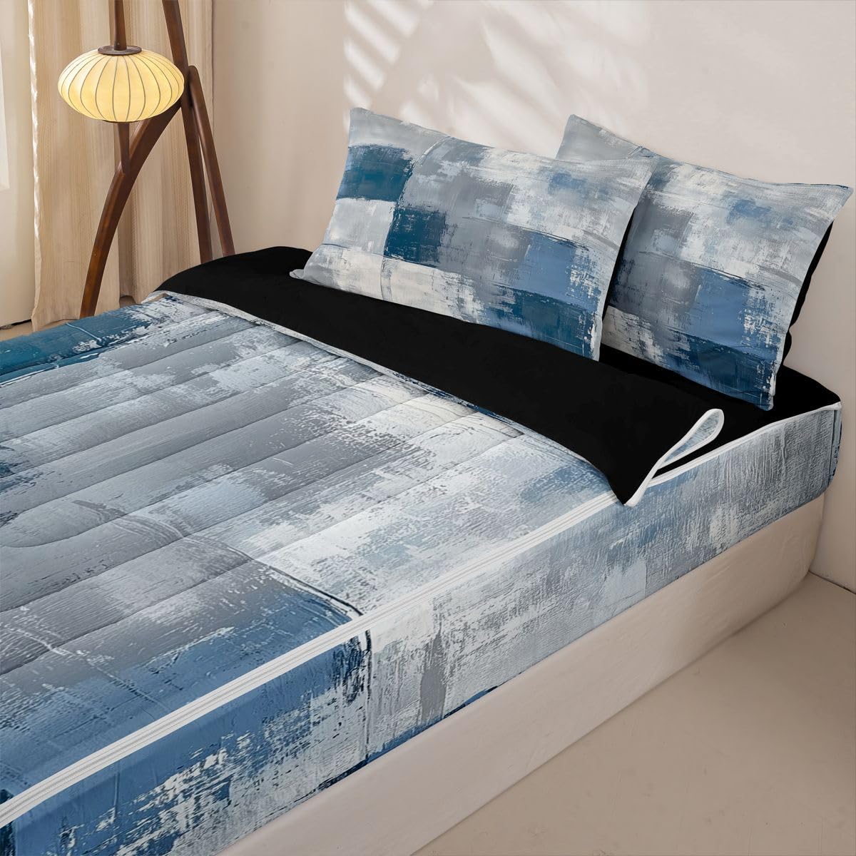 jejeloiu Blue Grey Abstract Comforter Set Twin Size Zipper Bedding Set for Girls Boys Modern Art Comforter with Fitted Sheet, Pillowcases Luxury Zipper Bedding Soft Breathable Bed in a Bag