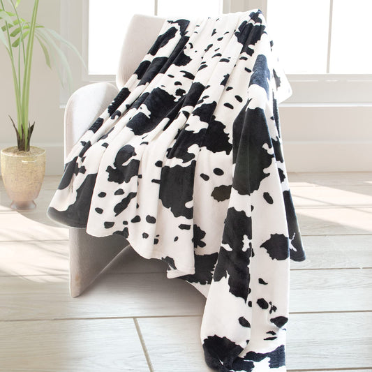 Cow Print Blanket Warm Plush Cute Throw Soft Fleece Flannel Lightweight Black & White Blankets for Living Rooms Sofa Bedroom All Seasons Decor Cow Gifts for Adults Kids Teens 50" x 60"