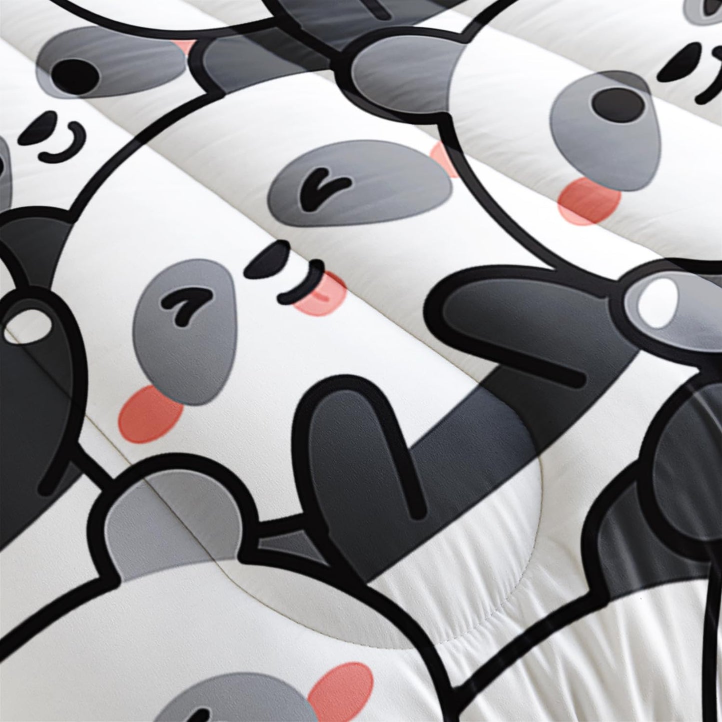 XYNHML Kawaii Cartoon Black White Panda Bedding Animal Themed Comforter 3Pcs Full Bear Pattern Bedding Set for Kids Teens Girls Boys Bed Decor Emoticon Panda Quilt with 1 Comforter and 2 Pillowcases