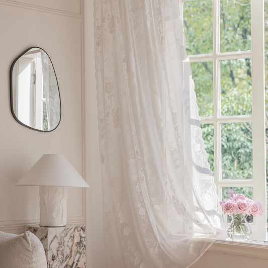 Ivory Lace Curtains 63 Inches Long Victorian Floral Semi Sheer Curtains for Living Room Bedroom Drapes Rod Pocket Light Filtering French Window Curtains 2 Panels Set for Girls Room, 55"x 63"Cream