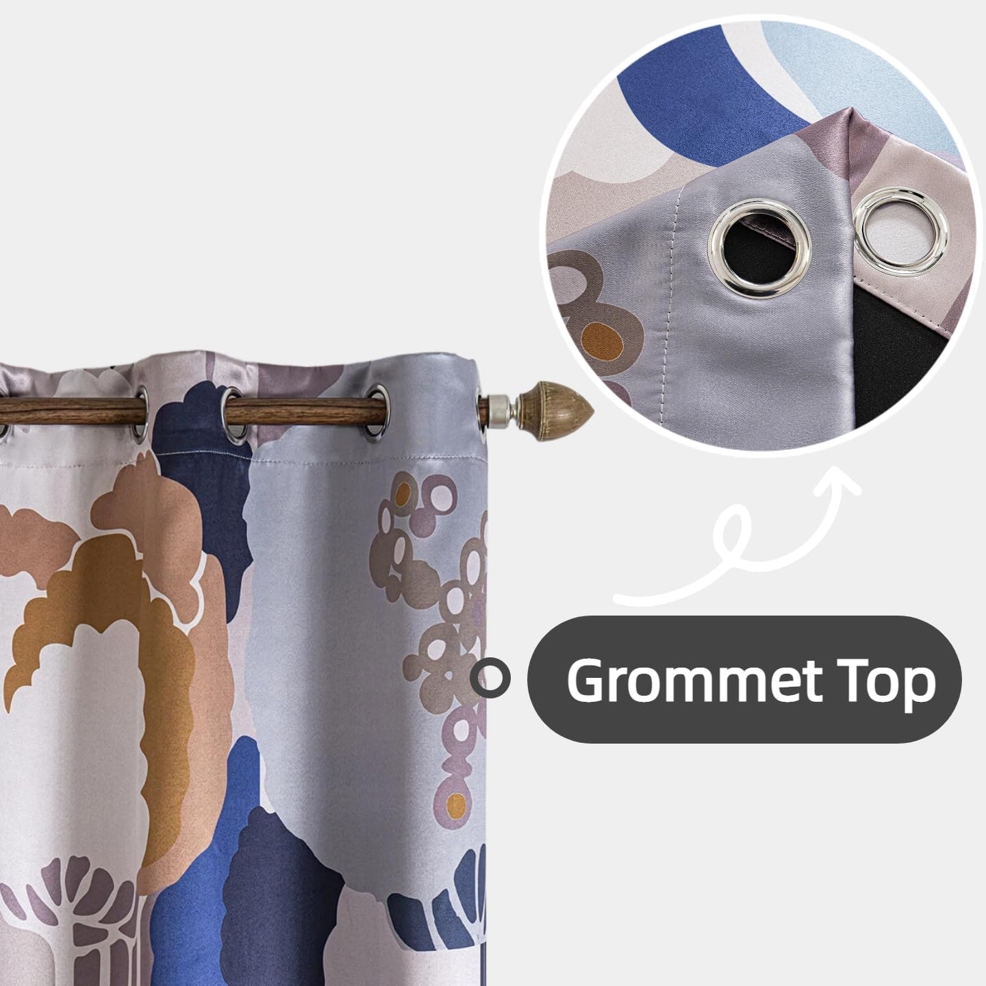 100% Blackout Curtains for Bedroom 84 inch Long 2 Panels Set Grommet Gray Blue Abstract Geometric Floral Patterned Black Out Curtains Room Darkening Window Drapes Treatment for Living Room, 52Wx84L