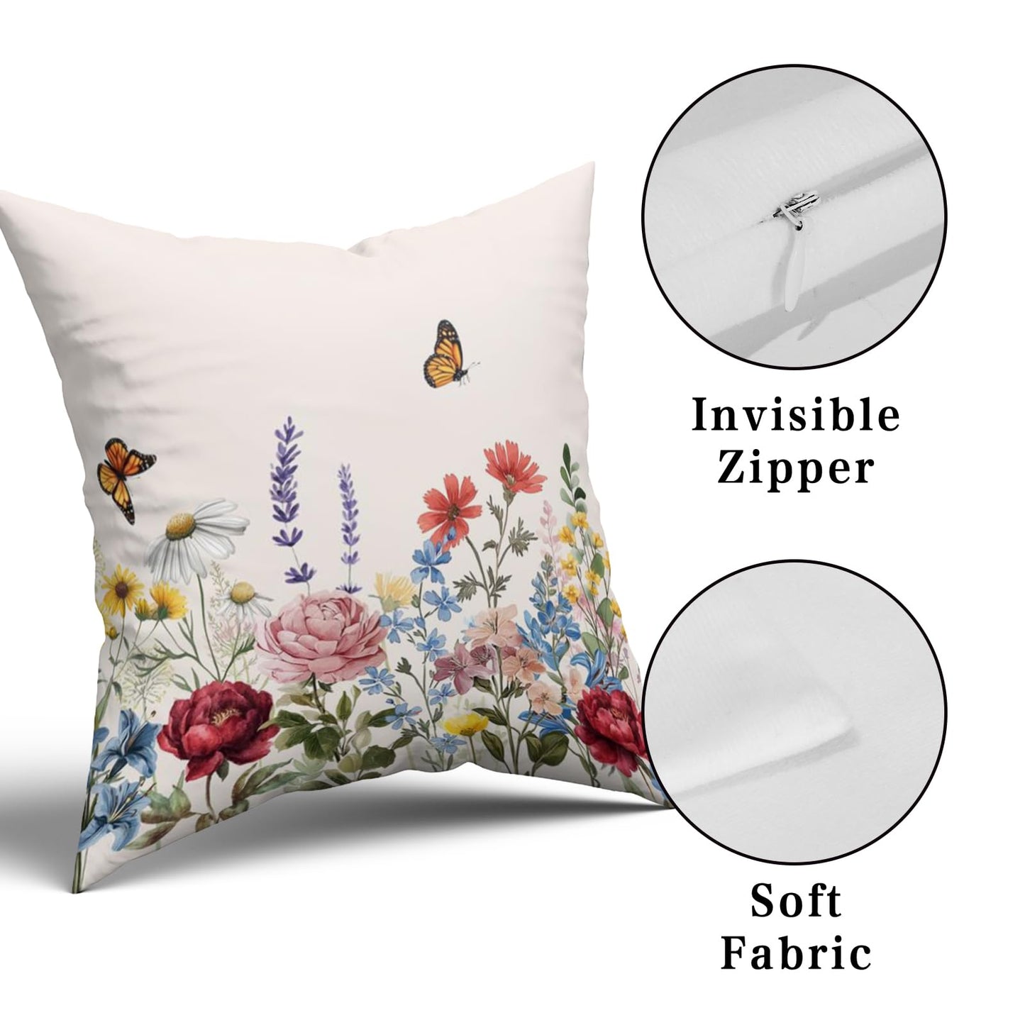 Giwawa Spring Pillow Covers 18x18 Inch Set of 2 Summer Wild Flower Throw Pillow Case Seasonal Floral Decorative Square Farmhouse Cushion Covers for Home Sofa Bed Couch