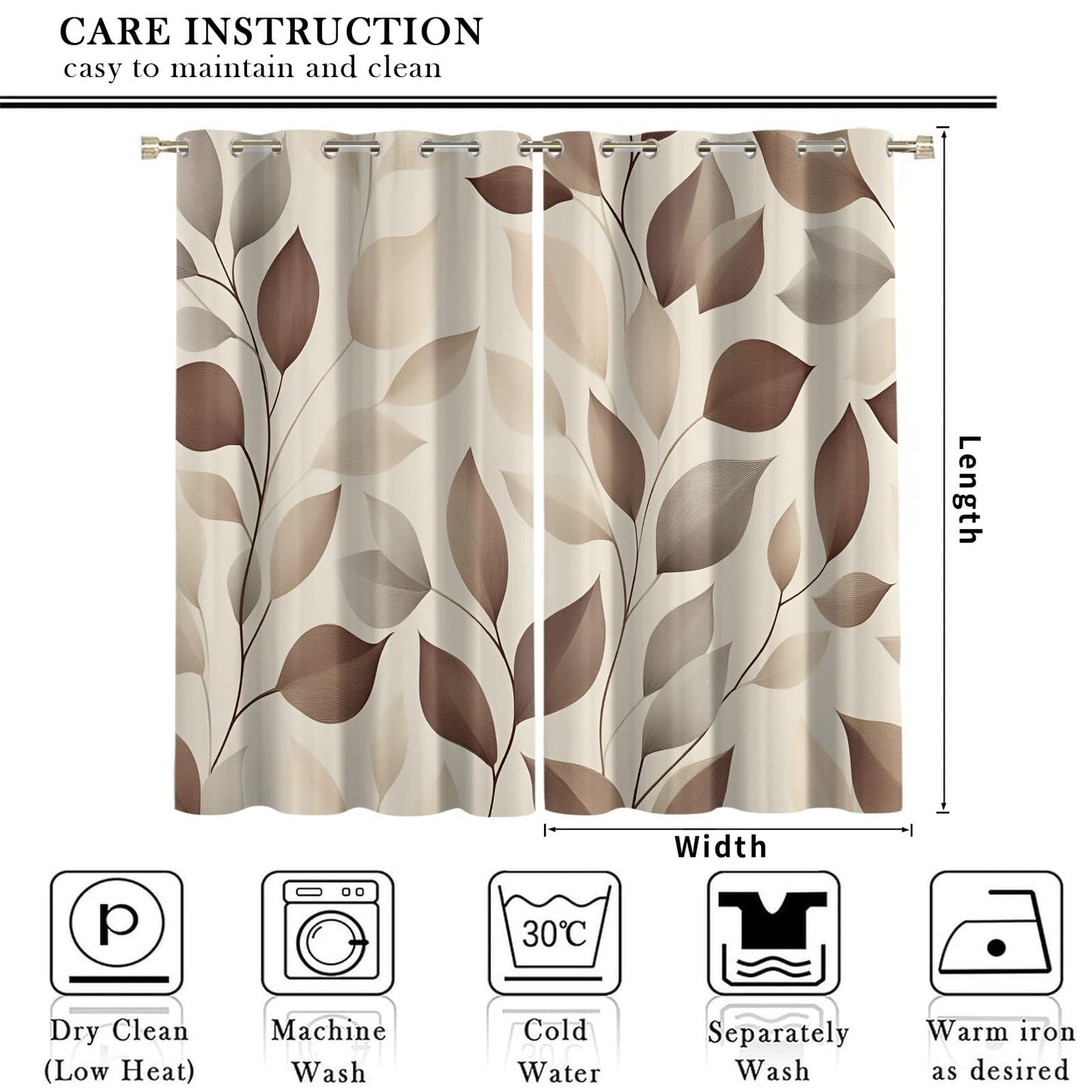 JAXIUOF Botanical Blackout Curtains 63 Inch Long 2 Panels, Leaves Curtain Plants Window Treatments Thermal Insulated Drapes for Bedroom Living Room