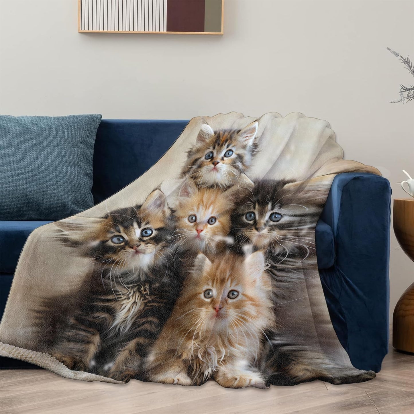 Mounidso Cat Blanket, Kitten Flannel Blanket Gifts for Women, Soft Warm Lightweight Cat Blankets for Living Room Home Sofa Travel Decor 50" x 60"