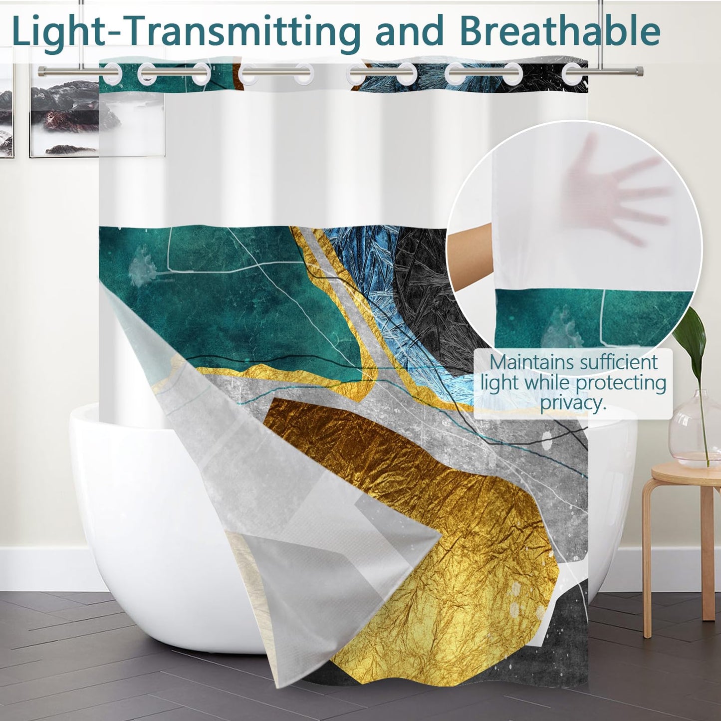 NAEMBCU Abstract Shower Curtain with Snap in Liner 71x74 Inch
