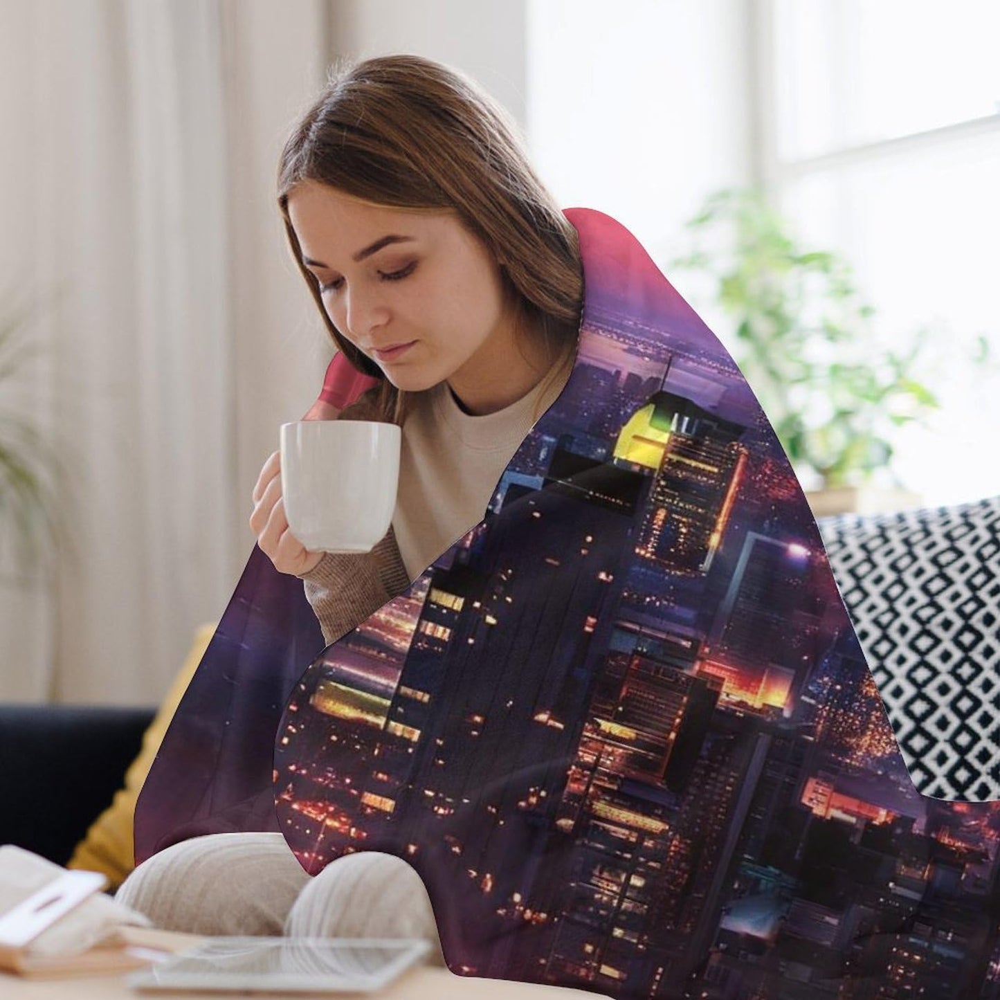 New York City Skyline Landscape Abstract Blanket Soft Flannel Lightweight Blanket Outdoor Travel Carry Living Room Bedroom Sofa Decoration Gifts 40x50 Inch