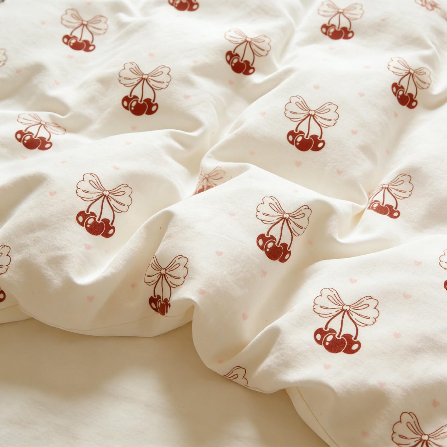 Sedefen Red Cherry Duvet Cover Queen Size Bow Duvet Cover Set Kids Boys Girls Cute Cartoon Bowknot Love Pattern Reversible Soft Breathable Bedding Set 3 Pieces with 2 Pillowcases