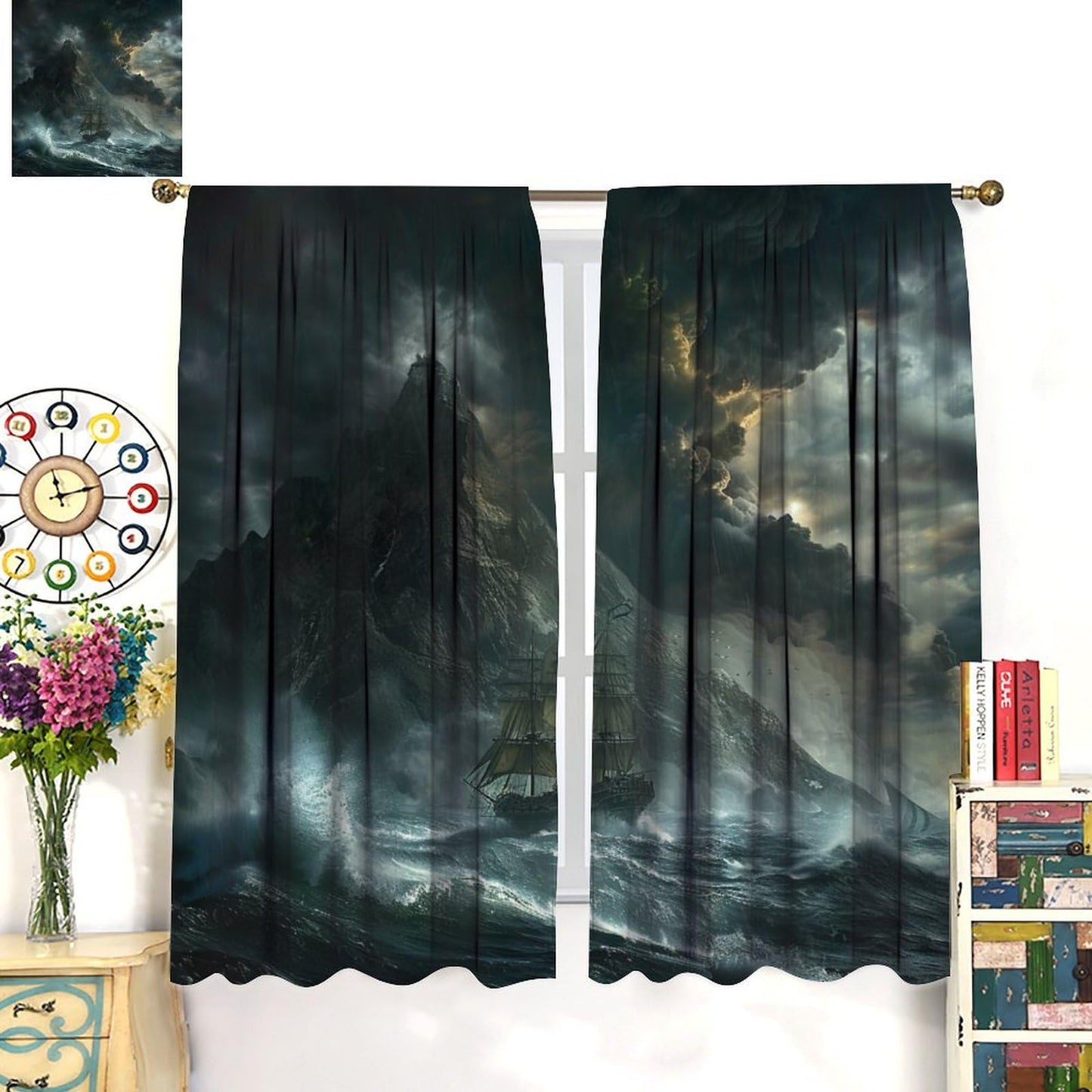 TOWINSFB Nautical Pirate Ship Blackout Curtains, Sea Ocean Ships Sailing Home Decor Rod Pocket Window Drapes for Living Room Bedroom - 42" W x 45" L