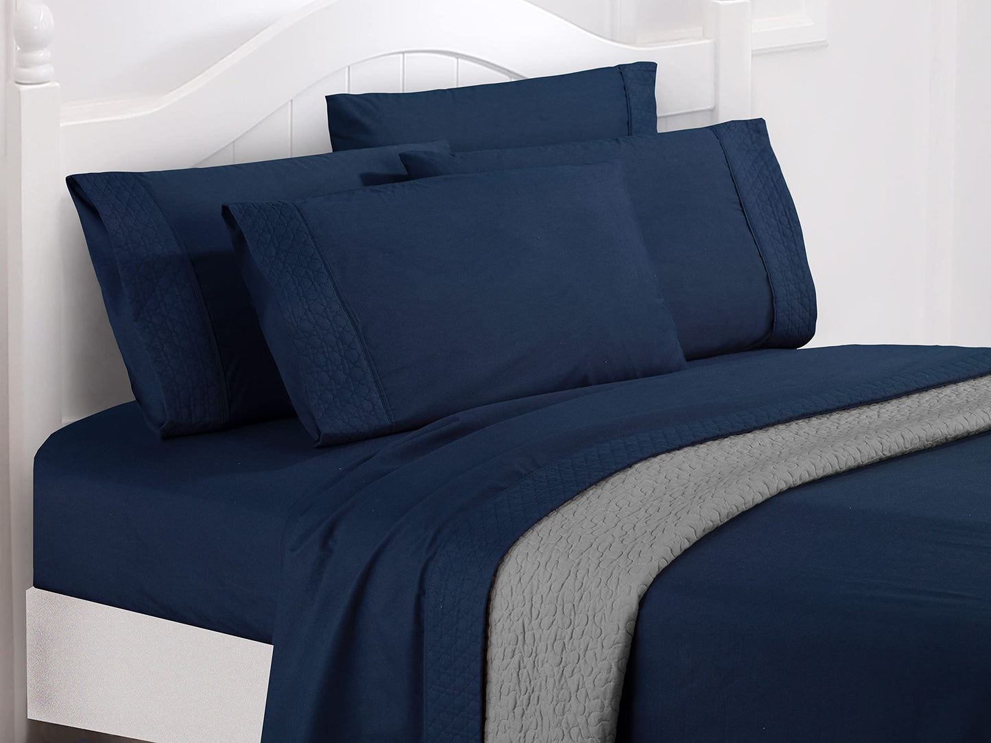 Elegant Comfort Luxury Soft Coziest 4-Piece Bed Sheet Set 1500 Thread Count Egyptian Quality Wrinkle Resistant Beautiful Quilted Design on Flat Sheet and Pillowcases King, Navy