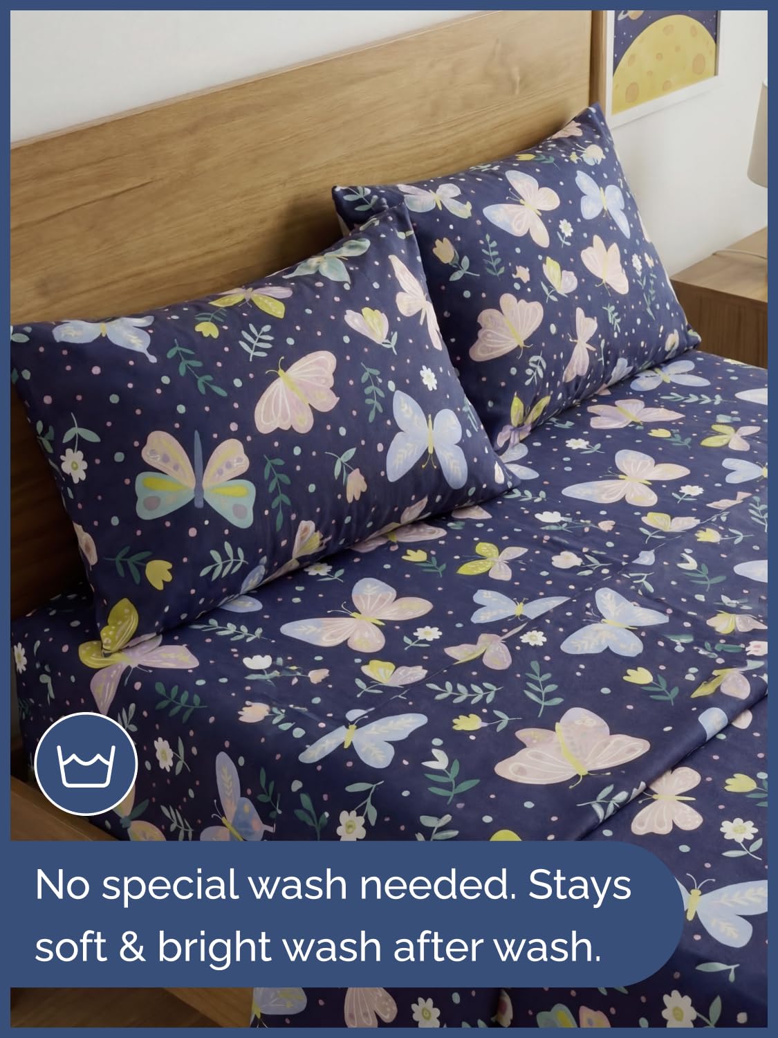 CGK Unlimited Kids Moonlit Butterflies Queen 4 Piece Sheet Set - Boys, Girls, Teens, Toddler - Easy Fit Deep Pockets - Soft, Cooling & Breathable Sheets - Cozy, Fade & Wrinkle Free - Machine Washable
