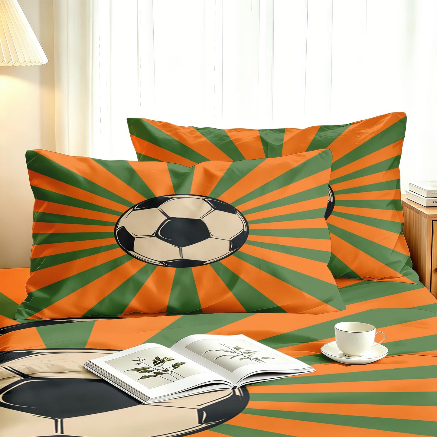 Soccer Queen Sheet Set 4 Pcs Boys Ball Sports Bed Sheets, Yellow