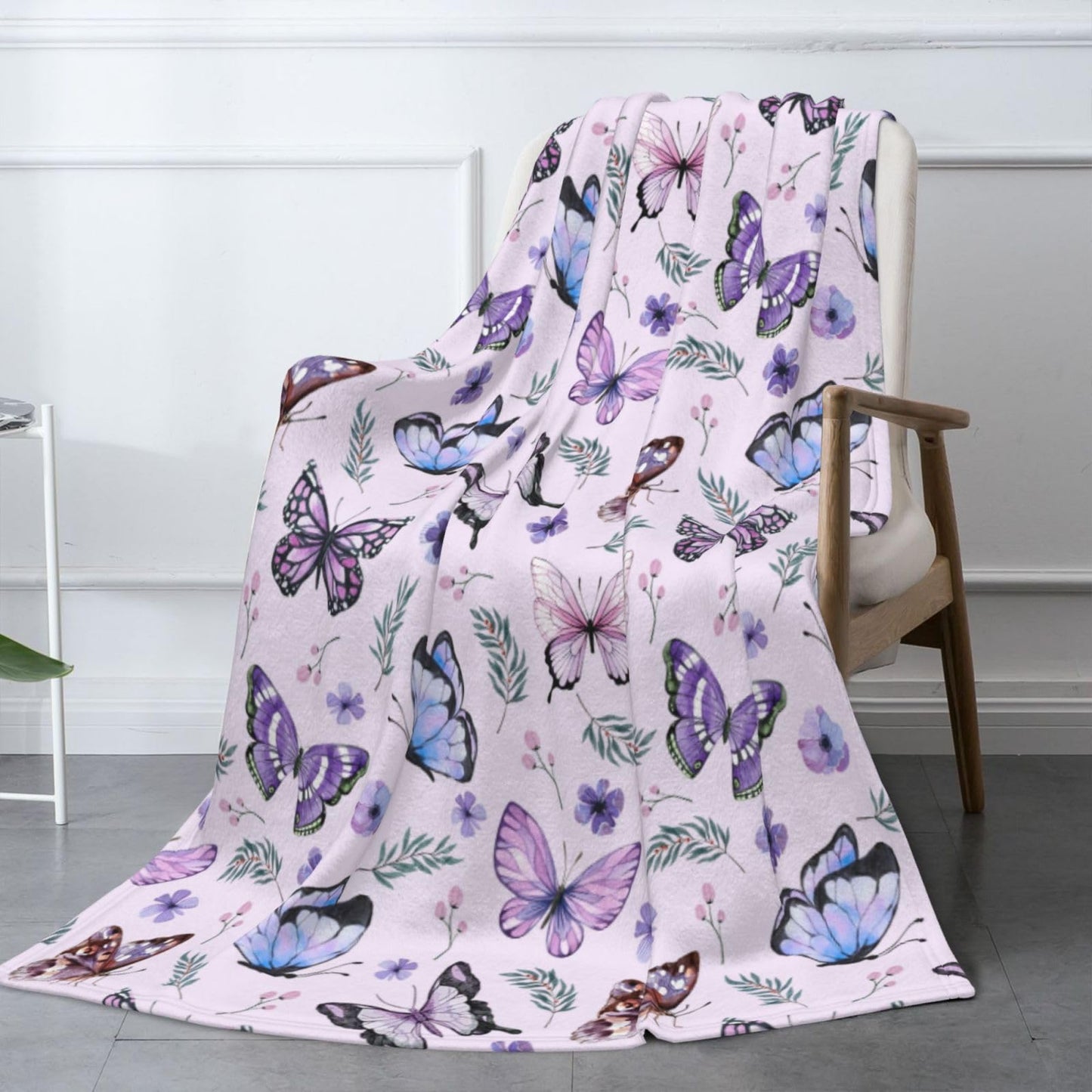 Butterflies Blanket Throw - Soft Warm Flannel Fleece Blanket for Women & Men, Lightweight Cozy Floral Blankets for Travel, Airplane, Bed, Couch, Car, Gifts Idea 50"x40"