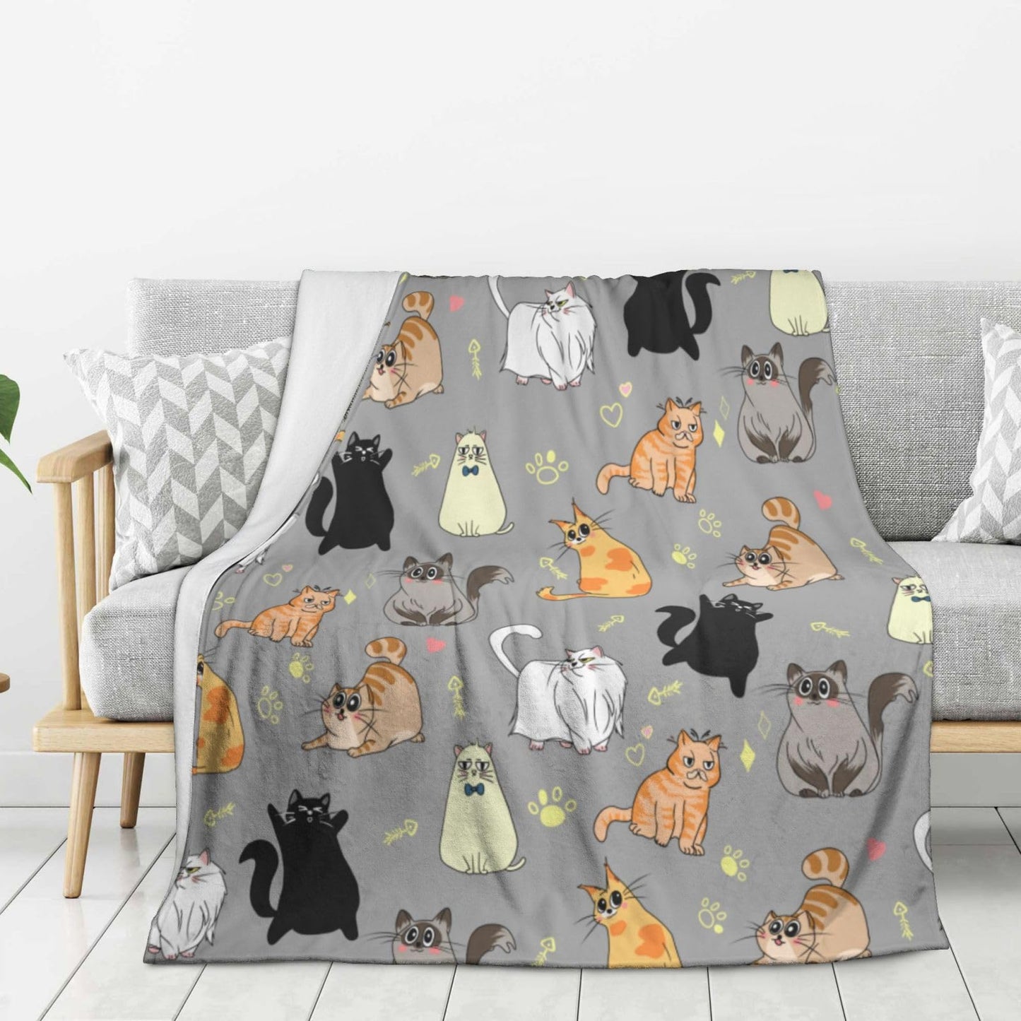 Cute Cat Throw Blanket Cozy Fluffy Plush Blanket Soft Flannel Throw Blanket for Kids Men Women Gift Sofa Bed Couch 50"x40" Christmas