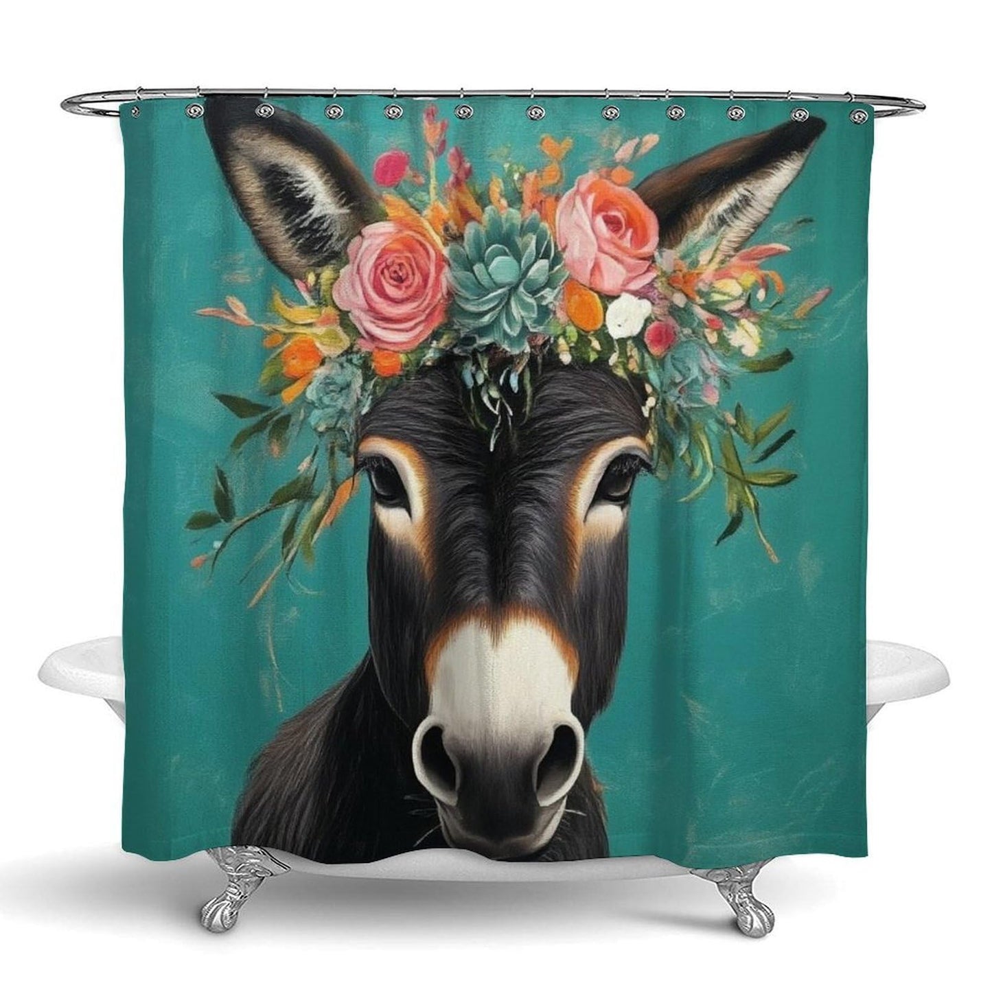 Meaudiwes Shower Curtain Set, Donkey Animals Bathroom Decoration with Curtain Hooks, 72"x 70"