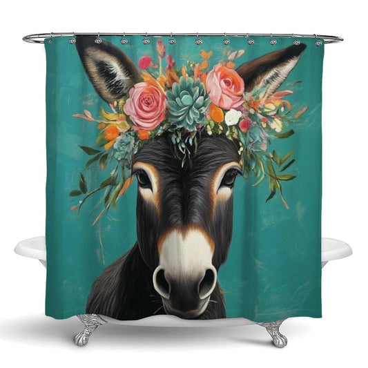 Meaudiwes Shower Curtain Set, Donkey Animals Bathroom Decoration with Curtain Hooks, 72"x 70"
