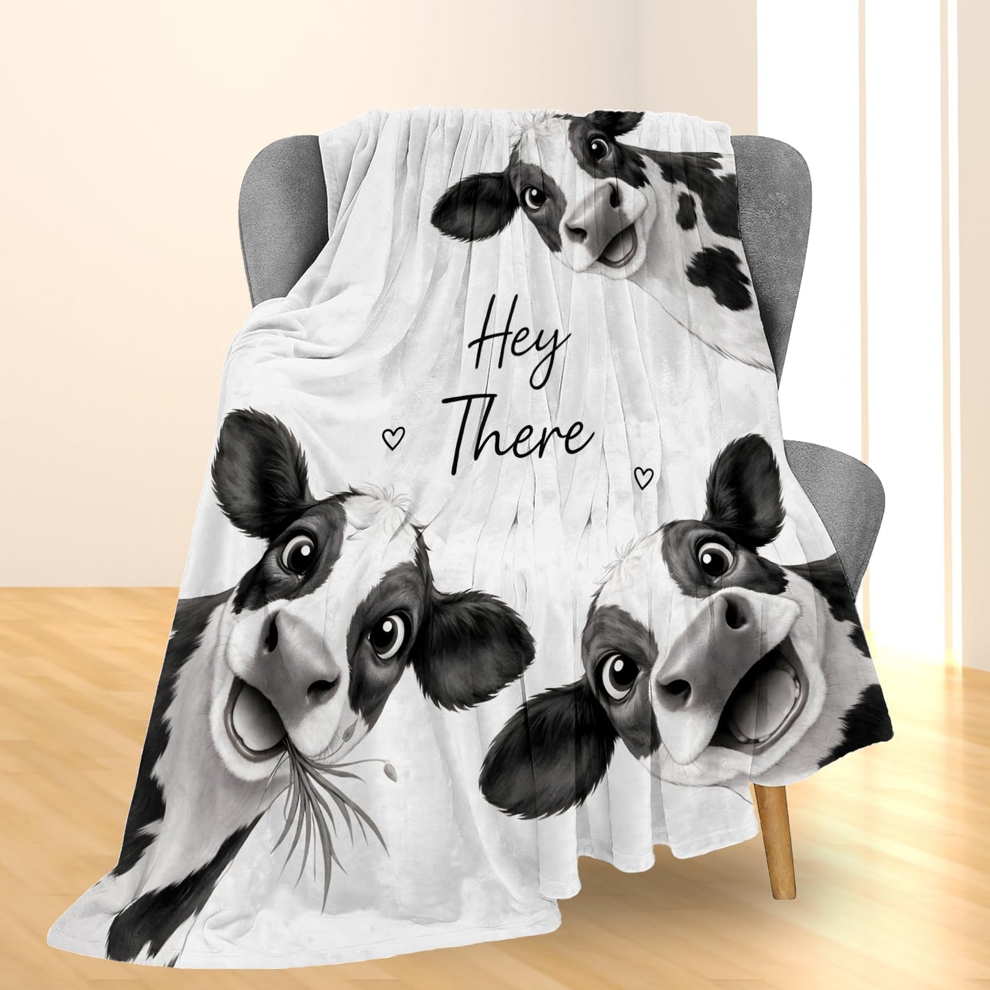 Ti Caldi Cute Cow Blanket Gifts, Funny Farm Animal Flannel Throw Blanket for Couch, Bed, Travel & Decor, Black and White Cow Farmhouse Cozy Lightweight Warm Blankets for Women Kids Girls Boys 60×50 IN