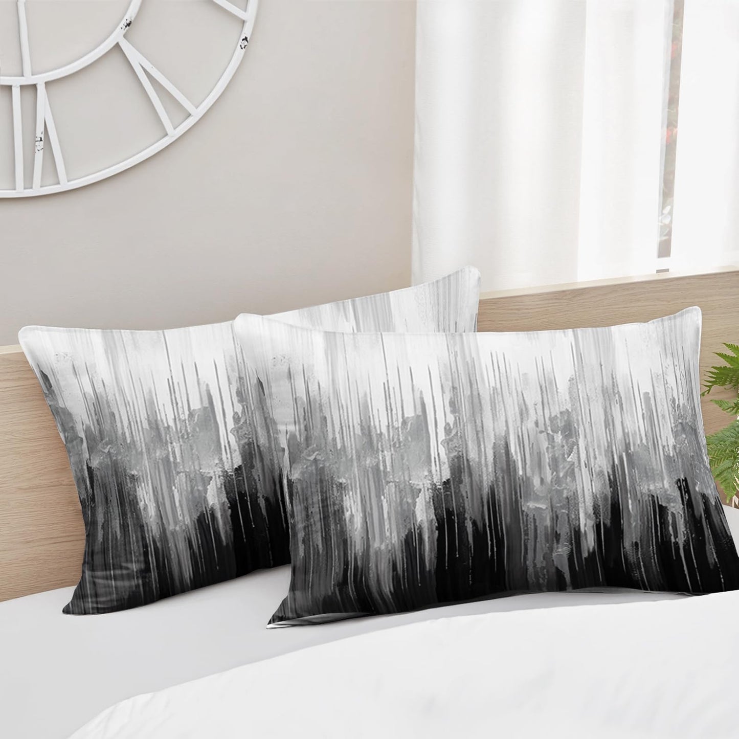 Nttopship Grey Black White Gradient Print Comforter Set Queen Size,Abstract Art Bedding Set,Patchwork Printed Quilted Set for Teens Adult,with 1 Comforter and 2 Pillow Case