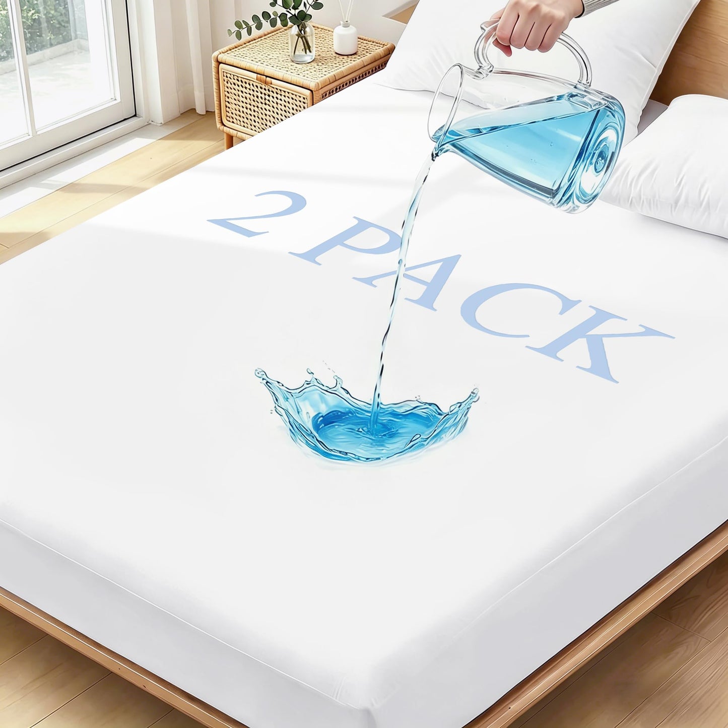 Twin XL Mattress Protector Waterproof 2 Pack Washable Mattress Cover Breathable Twin XL Size Fitted Bed Pad Noiseless Plastic Protection Up to 18” Mattress Protector Soft（White）