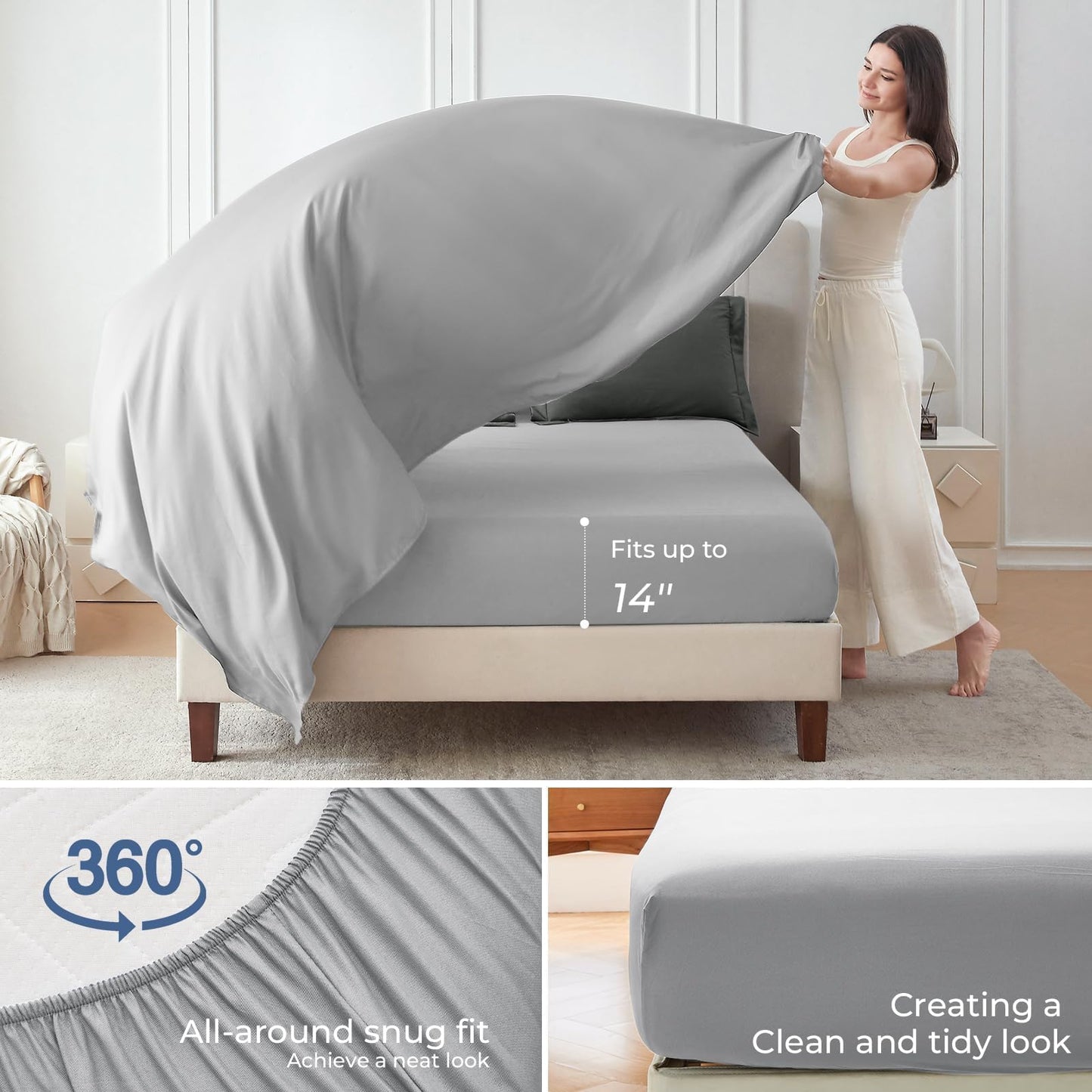 Sasttie Queen Comforter Set, 7 Pieces Bed in a Bag Queen, Complete Bedding Set Includes Comforter, Flat Sheet, Fitted Sheet, Pillowcases and Pillow Shams, Black & Light Grey