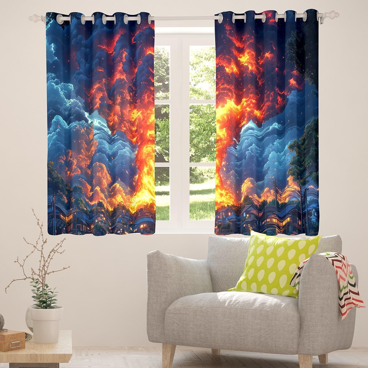 Erosebridal Fire Tornados Curtains 38" Wx45 L,Burning Tornado Window Curtains Drapes,Nature Scenery Bedroom Room Decor for Kids Boys Adults