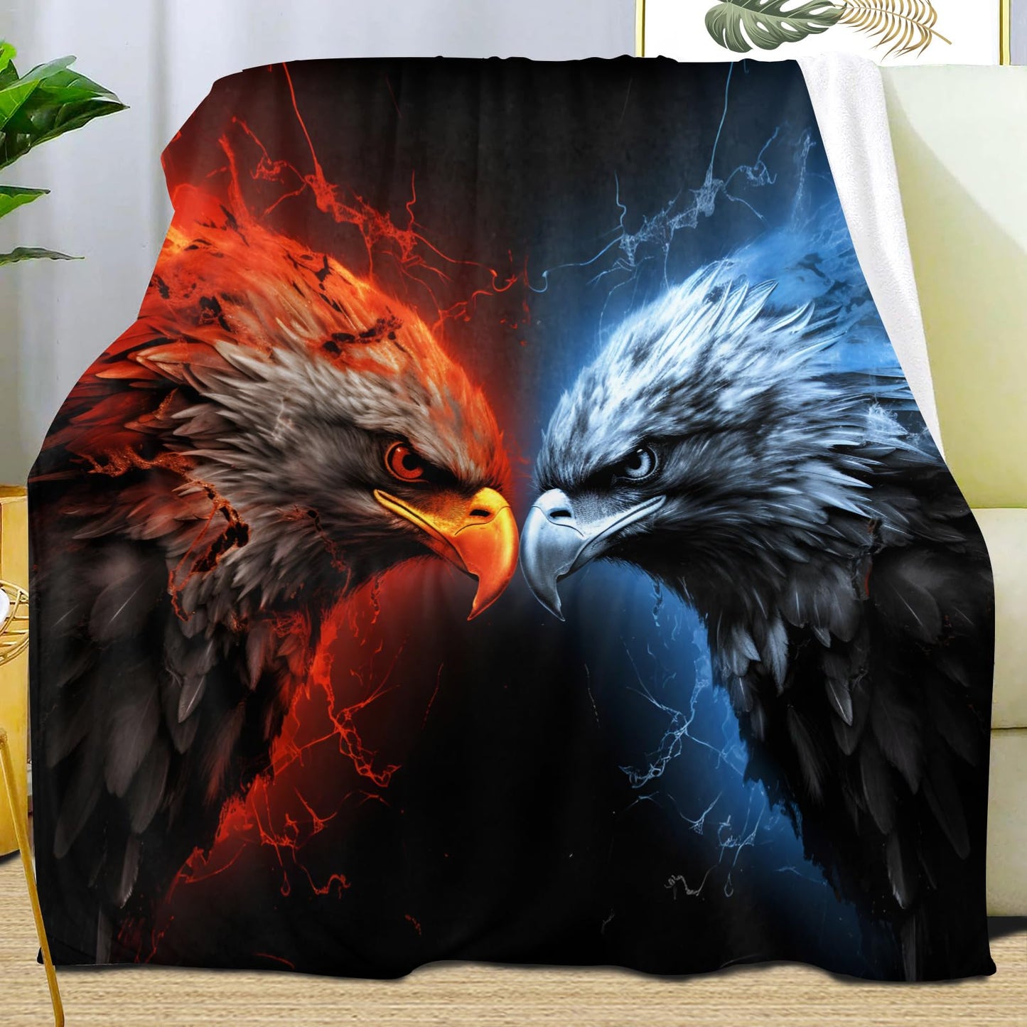 PAOABIU Eagles Blankets, Bald Eagles Throw Blanket for Couch Bed Sofa, Blue and Red Blankets and Throws - Super Soft Cozy Plush Flannel Blanket Gifts & Decor, 66x90