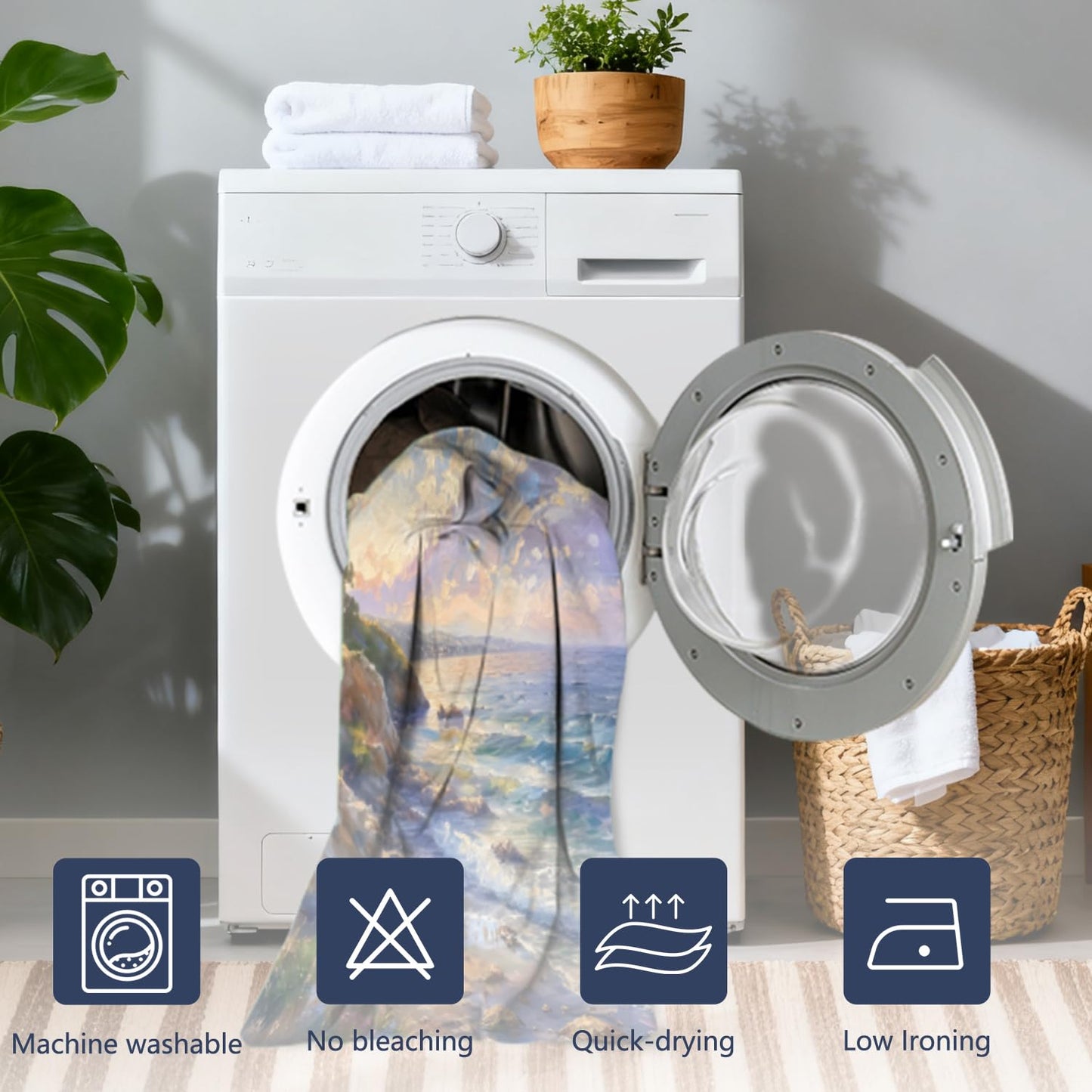 Xiazhilaio Coastal Landscape Shower Curtain with Hooks 71″ x 74″ – Ocean & Sky Scenic Art Print Waterproof Fabric Bath Tub Curtain for Beach House & Spa Style Barthroom Decor