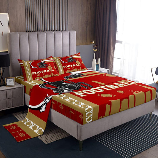 Feelyou Football Bed Sheets Set Boys Girls Twin Size Rugby Sports Bedding Set Football City Fitted Sheet with 16 Inch Deep Pockets